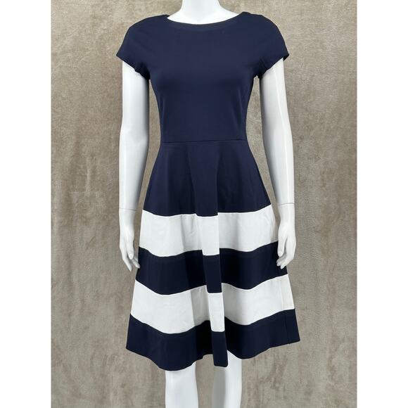 Hobbs Dress Women US 6 Lizzie Navy White Fit & Flare Nautical Stripe Office Work - Picture 1 of 12